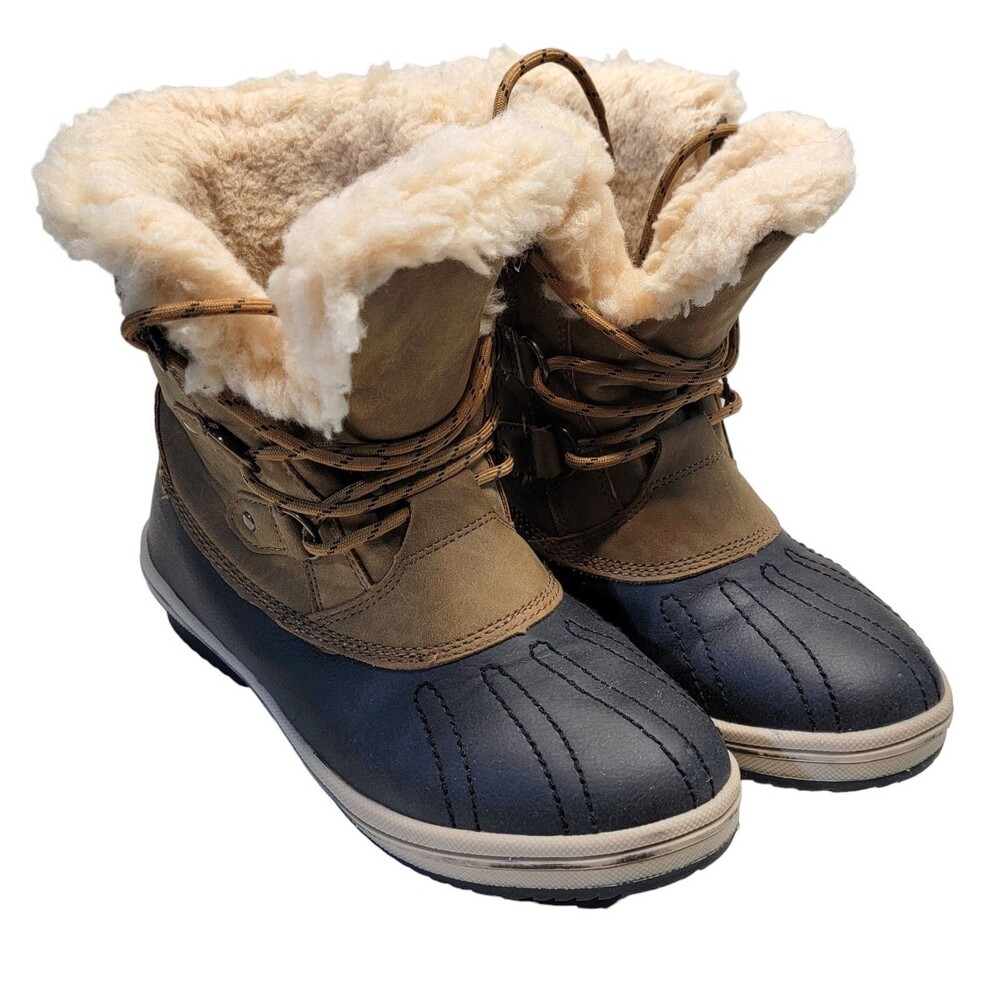 PAWZ Womens GINA Brown Water Resistant Round Toe Lace-Up Duck Boots 9